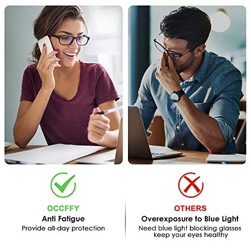 Occffy Gafas para Ordenador Anti luz Azul Antifatiga Sin Graduacion Gafas Luz Azul para PC, Gaming, Tablet, Lectura, Video Juegos Lentes Transparente Hombre Mujer Oc092 (Negro)