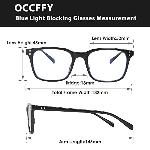 Occffy Gafas para Ordenador Anti luz Azul Antifatiga Sin Graduacion Gafas Luz Azul para PC, Gaming, Tablet, Lectura, Video Juegos Lentes Transparente Hombre Mujer Oc092 (Negro)