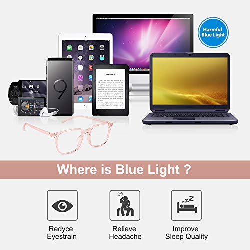 Occffy Gafas para Ordenador Anti luz Azul Antifatiga Sin Graduacion Gafas Luz Azul para PC, Gaming, Tablet, Lectura, Video Juegos Lentes Transparente Hombre Mujer Oc092 (Rosa)