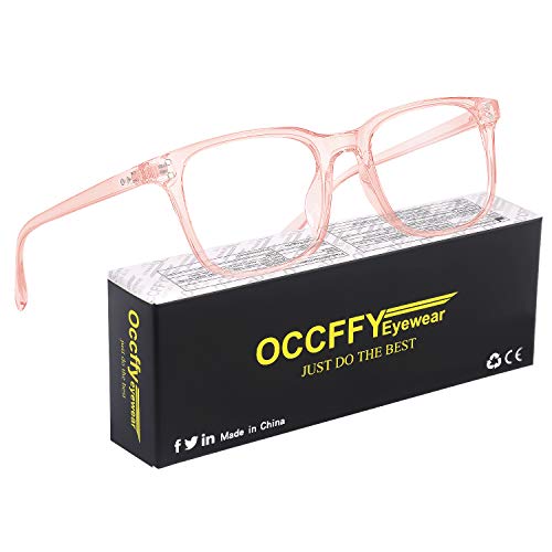 Occffy Gafas para Ordenador Anti luz Azul Antifatiga Sin Graduacion Gafas Luz Azul para PC, Gaming, Tablet, Lectura, Video Juegos Lentes Transparente Hombre Mujer Oc092 (Rosa)