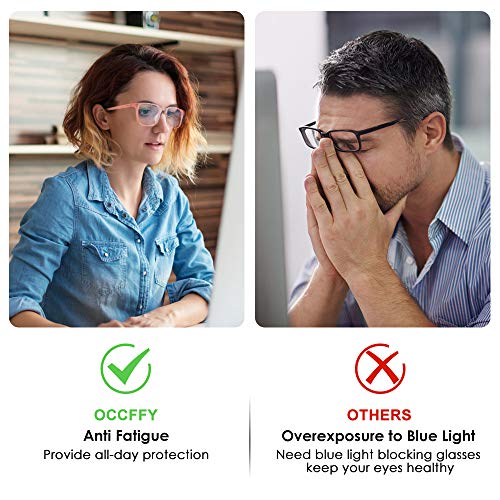 Occffy Gafas para Ordenador Anti luz Azul Antifatiga Sin Graduacion Gafas Luz Azul para PC, Gaming, Tablet, Lectura, Video Juegos Lentes Transparente Hombre Mujer Oc092 (Negro)