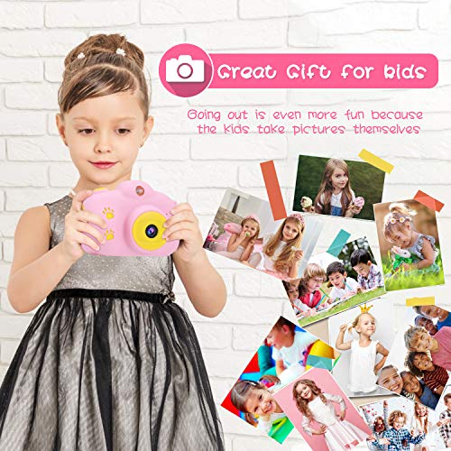 OCDAY Cámara para Niños, Cámara Infantil con Una Pantalla de 2.4 Pulgadas, Tarjeta de Memoria Micro SD 32GB, Un Perfecto Regalo de Cumpleaños, Navidad y El Día del Niño (Rosa)
