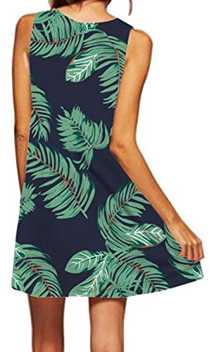 Ocean Plus Mujer Verano Flamenco Camisola Vestido De Playa Top Sin Mangas Trapecio O Corte En A Vestido Oeste (M (EU 36-38), Hojas Verdes en Azul Oscuro)