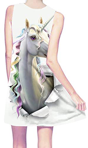 Ocean Plus Niña Verano Flamenco Vestidos de Playa Vacaciones Unicornio Suave Vestido Sin Mangas Cubra Pareos (Altura: 120cm), Pelo Rizado Unicornio