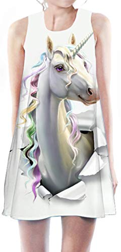 Ocean Plus Niña Verano Flamenco Vestidos de Playa Vacaciones Unicornio Suave Vestido Sin Mangas Cubra Pareos (Altura: 120cm), Pelo Rizado Unicornio