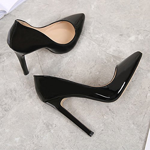 OCHENTA -11CM Zapatos de Tacón de Aguja Puntiagudo Punta Cerrada Diseño Elegante Modo para Fiesta y Boda para Mujer Negro Asiatique 35-EU 34.5