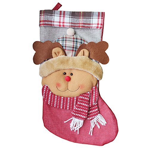 OCTOPUSIR - Medias de Navidad (3 Unidades, diseño de Papá Noel 2018, diseño de Reno, Nieve y Reno, decoración navideña clásica, Calcetines de Chimenea de Felpa 3D, 45,7 cm, Juego de 3)