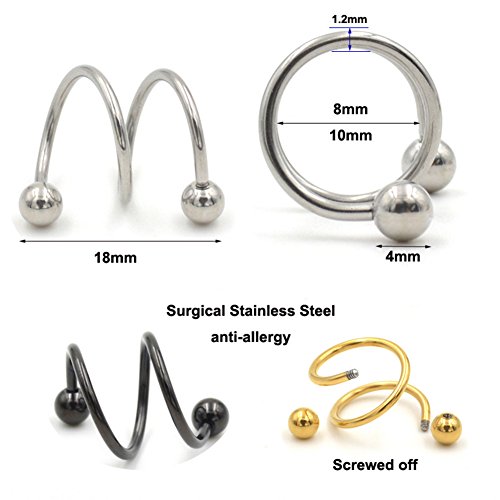 ODETOJOY 1 Par Unisex Mujer Hombre Punk Moda Espiral Helix Pendientes Rock Cartilage Clip Cuerpo Piercing Joyería