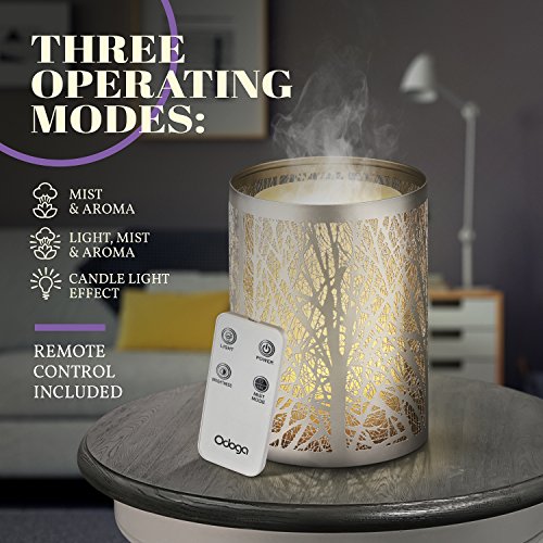 Odoga Difusor de Aceite Esencial de Aromaterapia, Decorativo Humidificador Frío Ultrasónico, Silencioso, de 100mL con Efecto Luz de Vela Blanco Cálido, Mando A Distancia