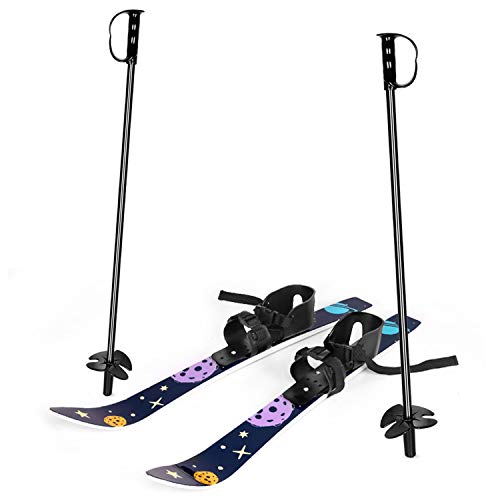 Odoland Tablas de Snowboard y Bastones de Esquí para Niños Principiantes, Snowboard de Baja Resistencia para Niños de hasta 4 Años - Snowboard y Ski Sticks Kit para Niños, Azul Oscuro