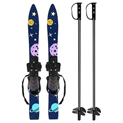 Odoland Tablas de Snowboard y Bastones de Esquí para Niños Principiantes, Snowboard de Baja Resistencia para Niños de hasta 4 Años - Snowboard y Ski Sticks Kit para Niños, Azul Oscuro