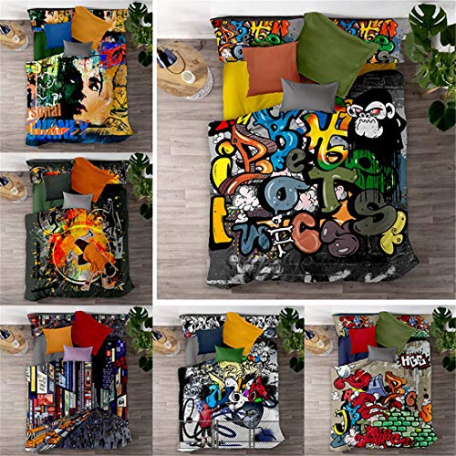 Odot 3D Juego de Funda de Edredón, 3 Piezas 100% Poliéster Funda Nórdica y Funda de Almohada Impresión para Todo el Mundo Adultos y Adolescentes (Cama 90-150x200cm,Hip Hop Callejero E)