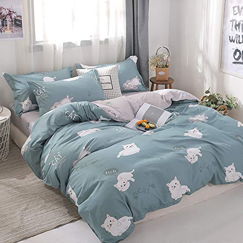 Odot Juego de Ropa de Cama con Funda de Edredón Nórdico de 4 Piezas, Anti-ácaro Defensa Alérgico Cremallera, Microfibra Funda de Almohada, Sábana- Pequeño Fresco (220 * 240cm,Gato Blanco)
