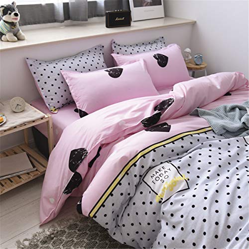 Odot Juego de Ropa de Cama de 3 Piezas, Amor Corazon Impresión Microfibra Cómodo Juego de Fundas de Edredón con 1 Funda Nórdica y 2 Funda de Almohada Familiar y Niños (Cama 90-150x200cm,Lunares)