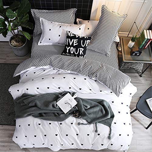 Odot Juego de Ropa de Cama de 3 Piezas, Amor Corazon Microfibra Cómodo Juego de Fundas de Edredón con 1 Funda Nórdica y 2 Funda de Almohada para Familiar y Niños (Cama 90-150x200cm,Blanco Negro)