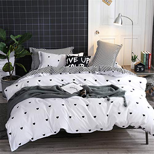 Odot Juego de Ropa de Cama de 3 Piezas, Amor Corazon Microfibra Cómodo Juego de Fundas de Edredón con 1 Funda Nórdica y 2 Funda de Almohada para Familiar y Niños (Cama 90-150x200cm,Blanco Negro)