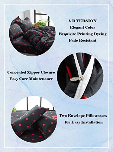 Odot Juego de Ropa de Cama de 4 Piezas, Amor Corazon Microfibra Cómodo Juego de Fundas de Edredón con Funda Nórdica y unda de Almohada Sábana Encimera (Cama 150/160-220x240cm,Polka Dot)