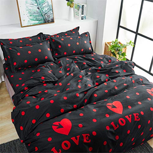 Odot Juego de Ropa de Cama de 4 Piezas, Amor Corazon Microfibra Cómodo Juego de Fundas de Edredón con Funda Nórdica y unda de Almohada Sábana Encimera (Cama 150/160-220x240cm,Polka Dot)