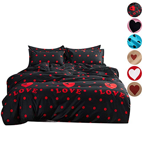Odot Juego de Ropa de Cama de 4 Piezas, Amor Corazon Microfibra Cómodo Juego de Fundas de Edredón con Funda Nórdica y unda de Almohada Sábana Encimera (Cama 150/160-220x240cm,Polka Dot)