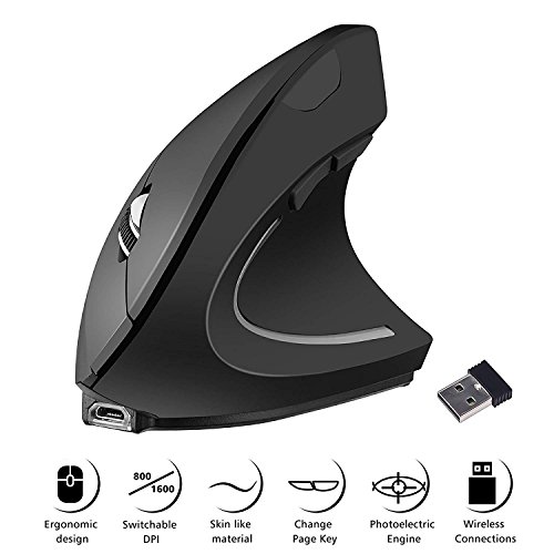 OENLY Ratón Vertical Ergonómico Recargable USB inalámbrico Ratón, 2.4 G ratón óptico de Alta precisión para PC/portátil/Mac, reposamuñecas Botones de Pulgar Ajustables, 3DPI 5Botones