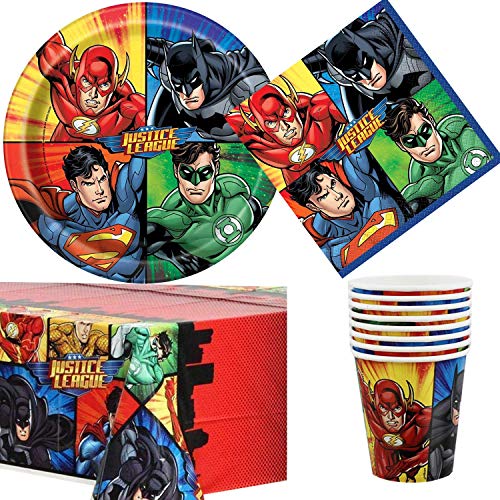 Offershop Suministros de Fiesta de la Liga de la Justicia, Todas Las Decoraciones de Fiesta de superhéroes para celebración de cumpleaños de niños, 16 porciones