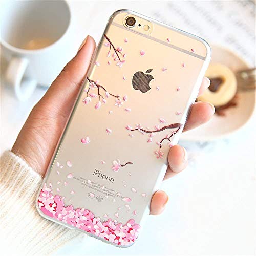 Offly Funda protectora de TPU de silicona suave transparente, patrón lindo y fantasía para Apple iPhone 6 Plus / 6S Plus - Flores de cerezo