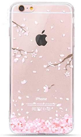 Offly Funda protectora de TPU de silicona suave transparente, patrón lindo y fantasía para Apple iPhone 6 Plus / 6S Plus - Flores de cerezo