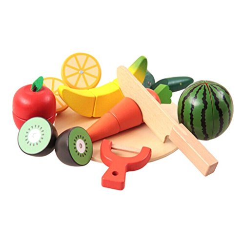 OFKPO Juguetes Frutas y Verduras - Juguetes Frutas para Cortar Madera, Juego de Alimentos para niños