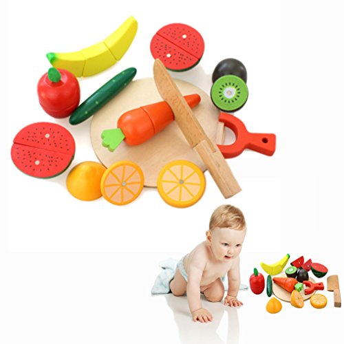 OFKPO Juguetes Frutas y Verduras - Juguetes Frutas para Cortar Madera, Juego de Alimentos para niños