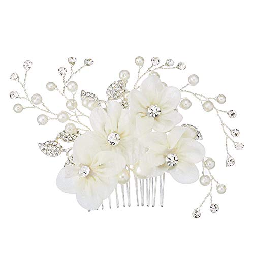 Ogquaton Perla Novia Peine de Pelo Flor Hecha a Mano Rhinestone Secador de Pelo Boda de Organza Tocado Simple y Elegante