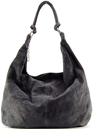 OH MY BAG, Bolso bandolera-Modelo LOVE-en Genuina Piel de Becerro Nubuck-Llevado al hombro y en la mano-Made in Italy-Para Mujer-El Must Have de este Otoño Invierno Oscuro, Gris foncé, Taille Unique