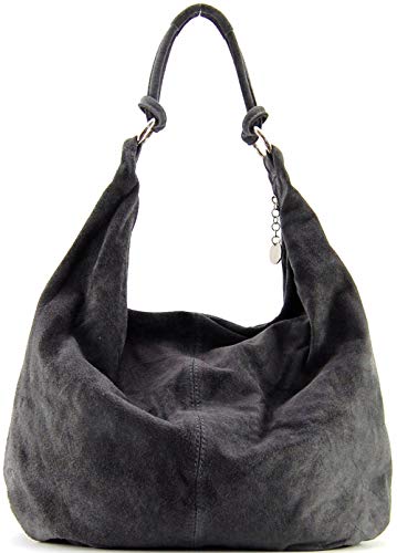 OH MY BAG, Bolso bandolera-Modelo LOVE-en Genuina Piel de Becerro Nubuck-Llevado al hombro y en la mano-Made in Italy-Para Mujer-El Must Have de este Otoño Invierno Oscuro, Gris foncé, Taille Unique