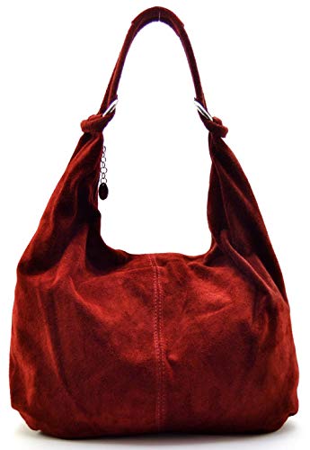 OH MY BAG, Bolso modelo LOVE-en auténtica piel de becerro nubuck-bandolera y en mano-Made in Italy-Para mujer-El must have de este otoño invierno-Burdeos, Bordeaux, Taille Unique