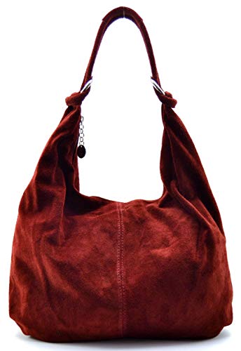 OH MY BAG, Bolso modelo LOVE-en auténtica piel de becerro nubuck-bandolera y en mano-Made in Italy-Para mujer-El must have de este otoño invierno-Burdeos, Bordeaux, Taille Unique