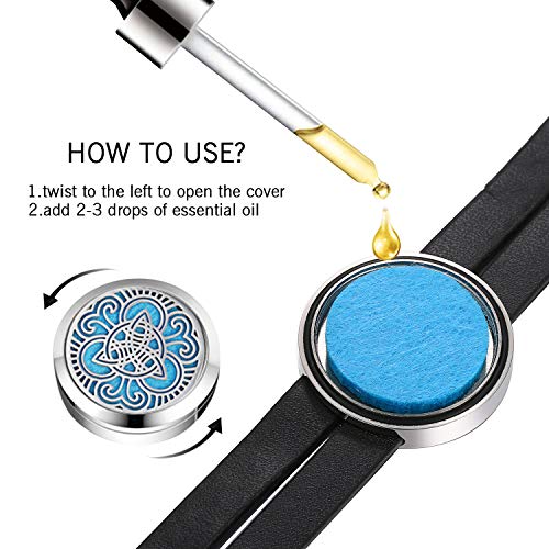 OIDEA Difusor de Aceites Esenciales Pulsera Hombre Mujer Acero Inoxidable Hueco con Cadena Cuero Brazalete Piel Buen Regalo para Hombre Mujer