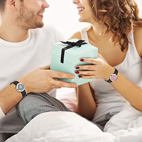 OIDEA Difusor de Aceites Esenciales Pulsera Hombre Mujer Acero Inoxidable Hueco con Cadena Cuero Brazalete Piel Buen Regalo para Hombre Mujer