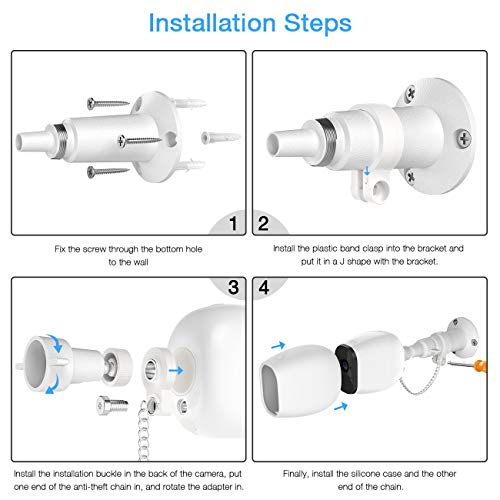OkeMeeo - Soporte Ajustable para Interior y Exterior para Arlo Pro y Arlo Pro 2 (con Cadena antirrobo y Funda de Silicona Impermeable), Color Blanco, Blanco, 39-AR-FDTZ2B