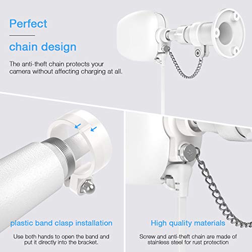 OkeMeeo - Soporte Ajustable para Interior y Exterior para Arlo Pro y Arlo Pro 2 (con Cadena antirrobo y Funda de Silicona Impermeable), Color Blanco, Blanco, 39-AR-FDTZ2B
