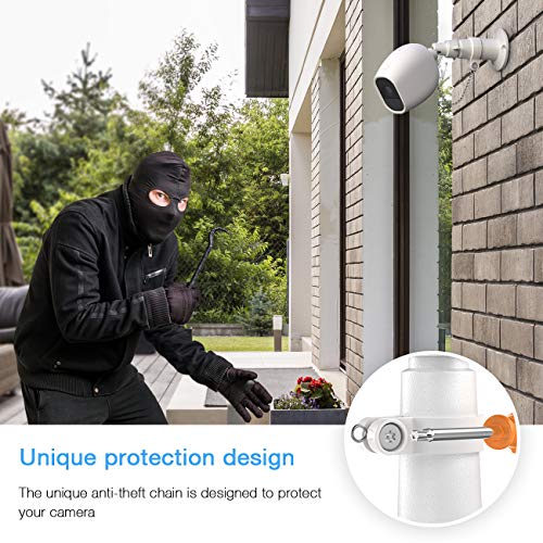 OkeMeeo - Soporte Ajustable para Interior y Exterior para Arlo Pro y Arlo Pro 2 (con Cadena antirrobo y Funda de Silicona Impermeable), Color Blanco, Blanco, 39-AR-FDTZ2B
