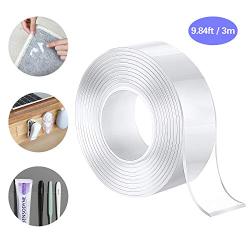 Oladwolf Cinta Doble Cara Extrafuerte, Lavable Nano Tape, 3M Cinta Adhesiva Doble Cara Transparente sin Rastro, Cinta de Doble Cara Resistente a Altas Temperaturas y UV