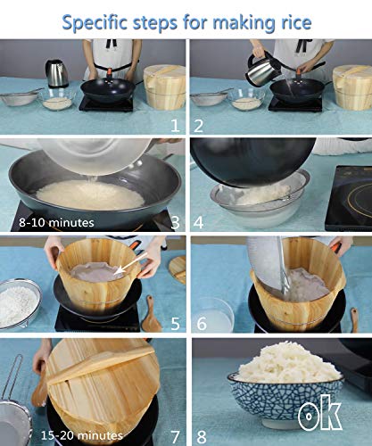 Old Carpenter Sushi Rice Vaporera Asiático Tradicional Hecho a Mano Barril de Madera Adecuado para Hacer Sushi Postre Verduras y Vapor Comida Saludable Diameter 24cm/9.4"