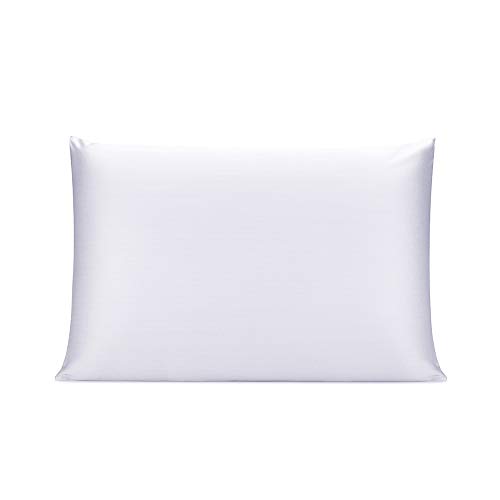 OLESILK - Funda de almohada de seda de morera 100% con cremallera oculta para el pelo y la piel, ambos lados 16 mm caja de regalo Charmeuse 1 unidad, seda sintética, Blanco, 50 x 70 cm
