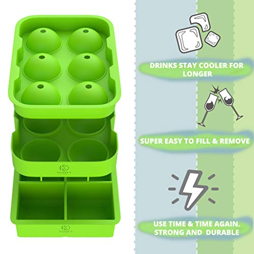 Oliver's Kitchen - Juego de 2 x Moldes de Cubitos de Hielo - Mantén Fría Tu Bebida Más Tiempo - Cubitos Grandes, Duran Más - Hielos Redondos y Cuadrados, Fáciles de Desmoldar- Moldes Apilables