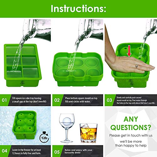 Oliver's Kitchen - Juego de 2 x Moldes de Cubitos de Hielo - Mantén Fría Tu Bebida Más Tiempo - Cubitos Grandes, Duran Más - Hielos Redondos y Cuadrados, Fáciles de Desmoldar- Moldes Apilables