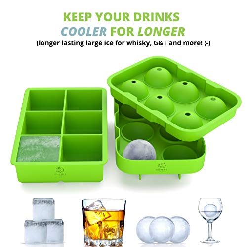 Oliver's Kitchen - Juego de 2 x Moldes de Cubitos de Hielo - Mantén Fría Tu Bebida Más Tiempo - Cubitos Grandes, Duran Más - Hielos Redondos y Cuadrados, Fáciles de Desmoldar- Moldes Apilables
