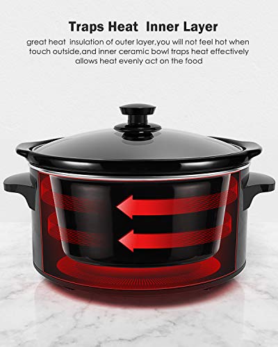 Ollas de Cocción Lenta,Homever 3.5L Slow Cooker con 3 Configuraciones de Temperatura (Alta/Baja/Cálida), Olla de Cerámica extraíble,Negro