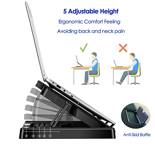 Olliwon Base de Refrigeración para Ordenador Portátil,5 Ventiladores Ultrasilenciosos con LED, Velocidad Ajustable, hasta 17.6 Pulgadas con 2 Puertos USB