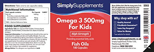 Omega 3 500mg para niños - ¡Bote para 1 año! - 360 comprimidos - Con DHA y EPA - SimplySupplements