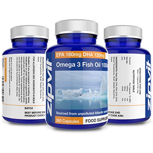 Omega 3 Aceite de Pescado 1000 mg, 360 Cápsulas. Fuente de Ácidos Grasos Omega 3 EPA y DHA. Suministro Para 12 Meses. Favorece la Salud del Corazón, la Función Cerebral y la Salud Ocular.