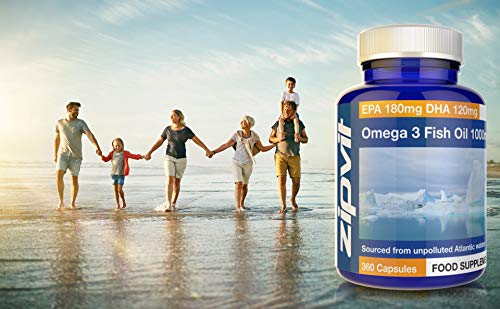 Omega 3 Aceite de Pescado 1000 mg, 360 Cápsulas. Fuente de Ácidos Grasos Omega 3 EPA y DHA. Suministro Para 12 Meses. Favorece la Salud del Corazón, la Función Cerebral y la Salud Ocular.